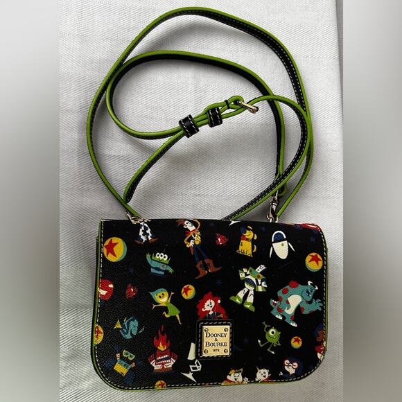 Dooney & Bourke 2020 Disney Pixar Black Crossbody Bag with Colorful Characters - Picture 3 of 9